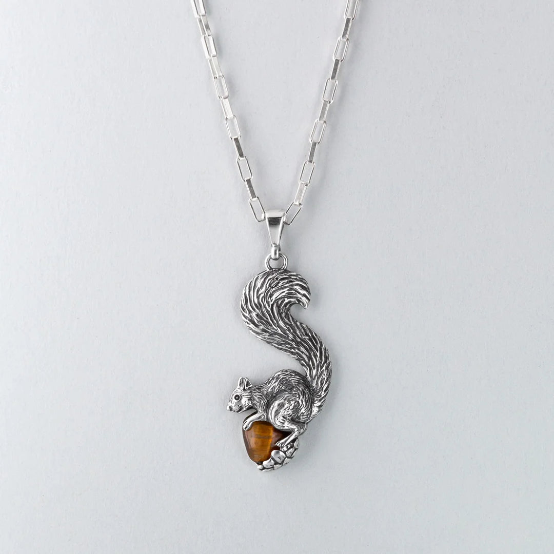Nick Von K Sterling Silver with Tigers Eye Squirrel Charm Necklace