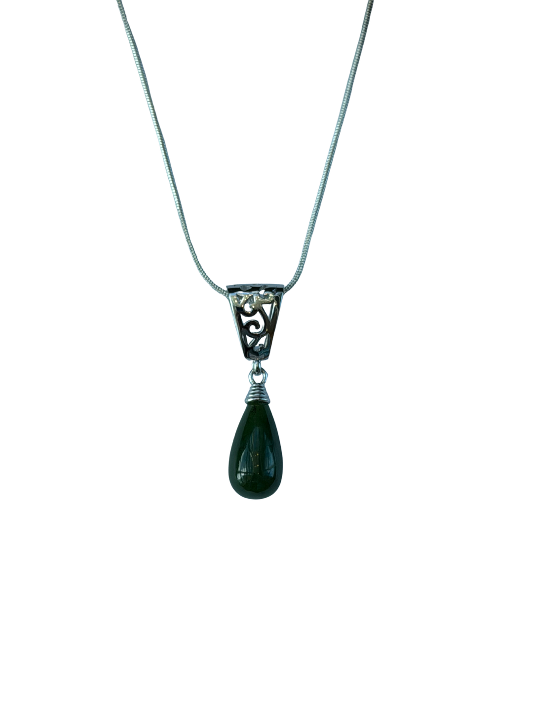 Jade Silver Necklace - Drop 25mm
