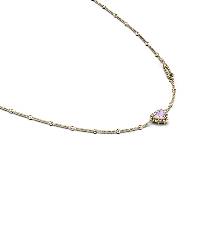 Stolen Gold Plated Dahlias Heart Necklace with Pink Amethyst
