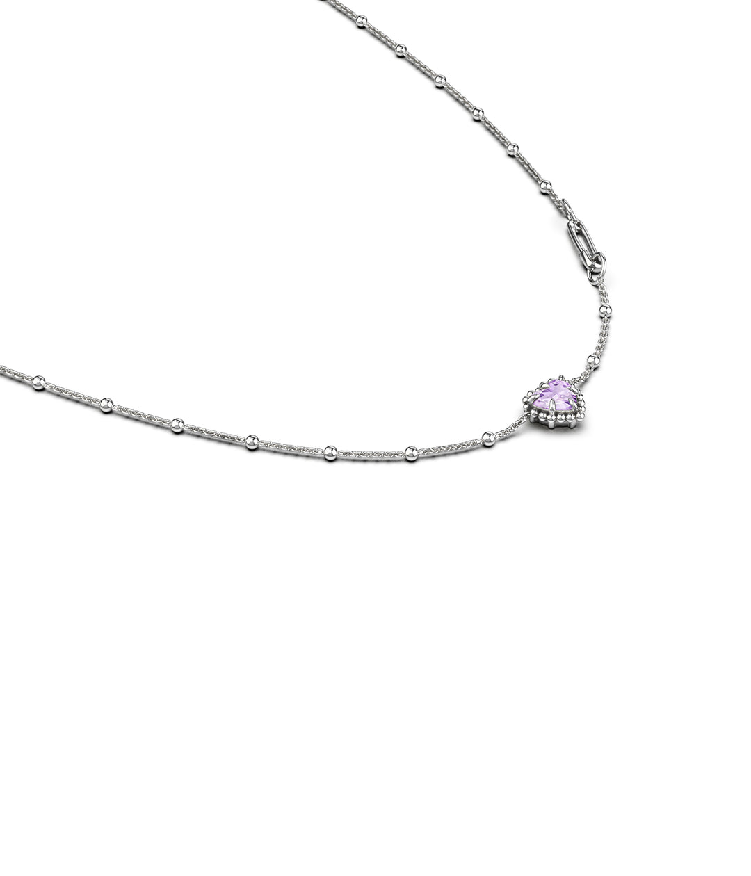 Stolen Sterling Silver Dahlias Heart Necklace with Pink Amethyst