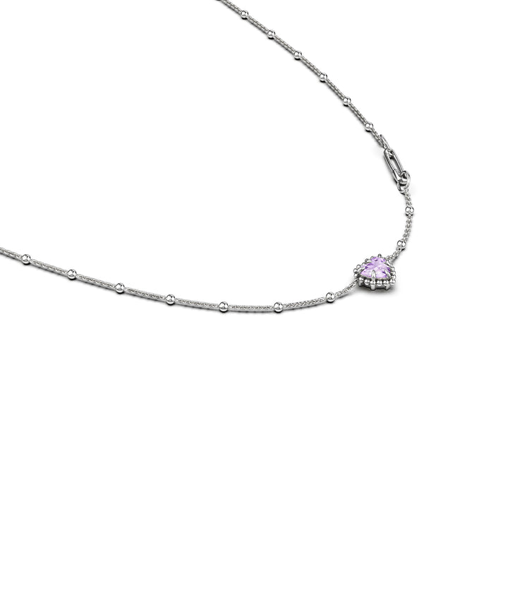 Stolen Sterling Silver Dahlias Heart Necklace with Pink Amethyst