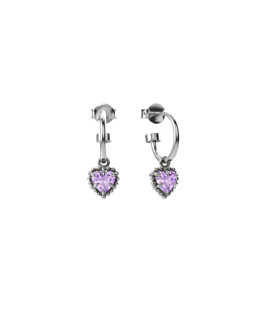 Stolen Sterling Silver Dahlias Heart Anchor Earrings with Pink Amethyst