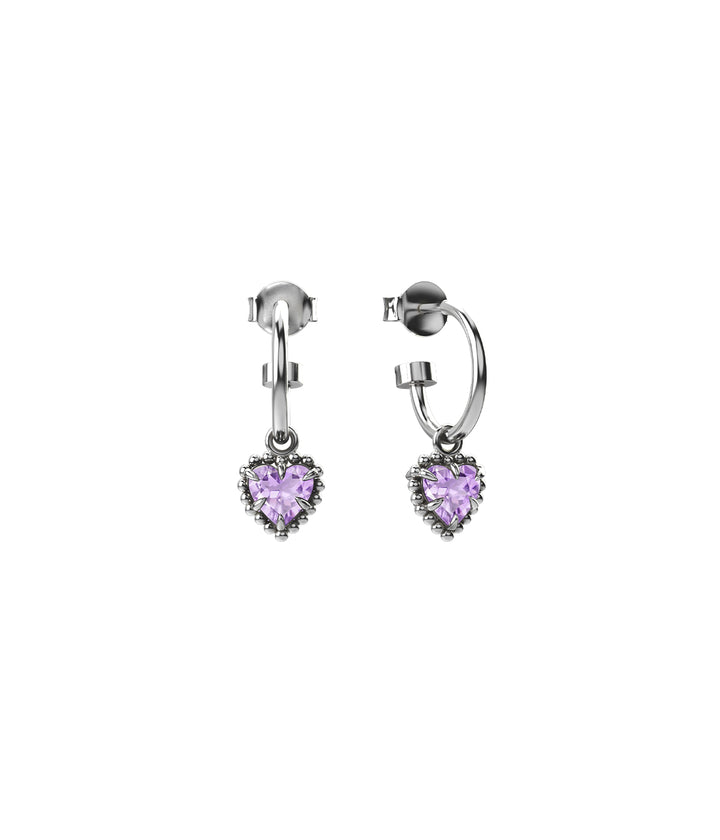 Stolen Sterling Silver Dahlias Heart Anchor Earrings with Pink Amethyst