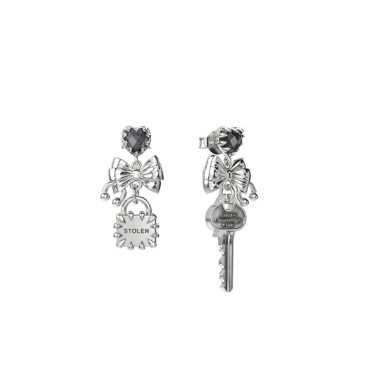 Stolen Silver Love Locked Bow Earrings