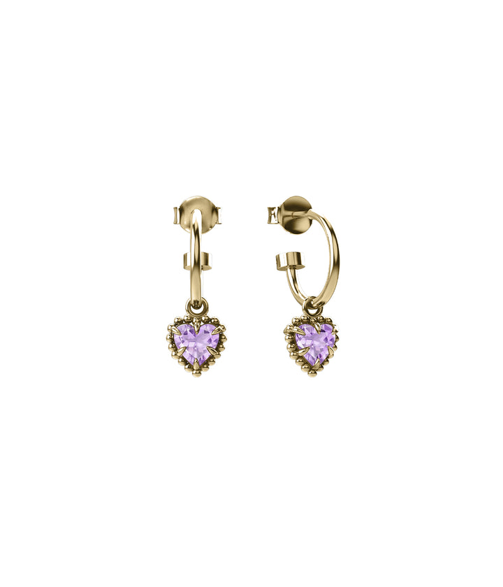 Stolen Gold Plated Dahlias Heart Anchor Earrings with Pink Amethyst