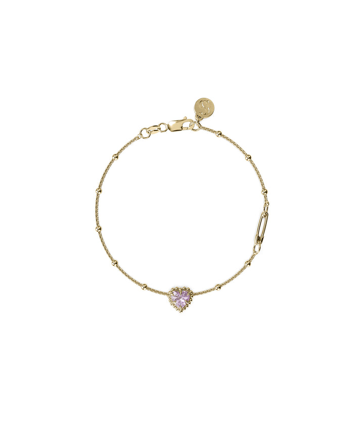Stolen Gold Plated Dahlias Heart Bracelet with Pink Amethyst