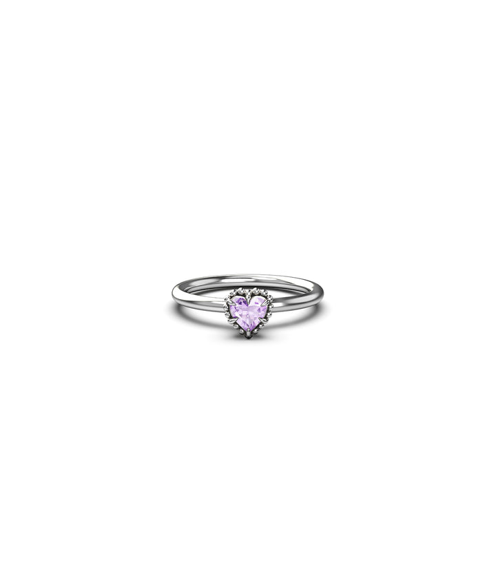 Stolen Sterling Silver Dahlias Heart Ring with Pink Amethyst