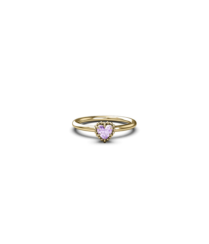 Stolen Gold Plated Dahlias Heart Ring with Pink Amethyst