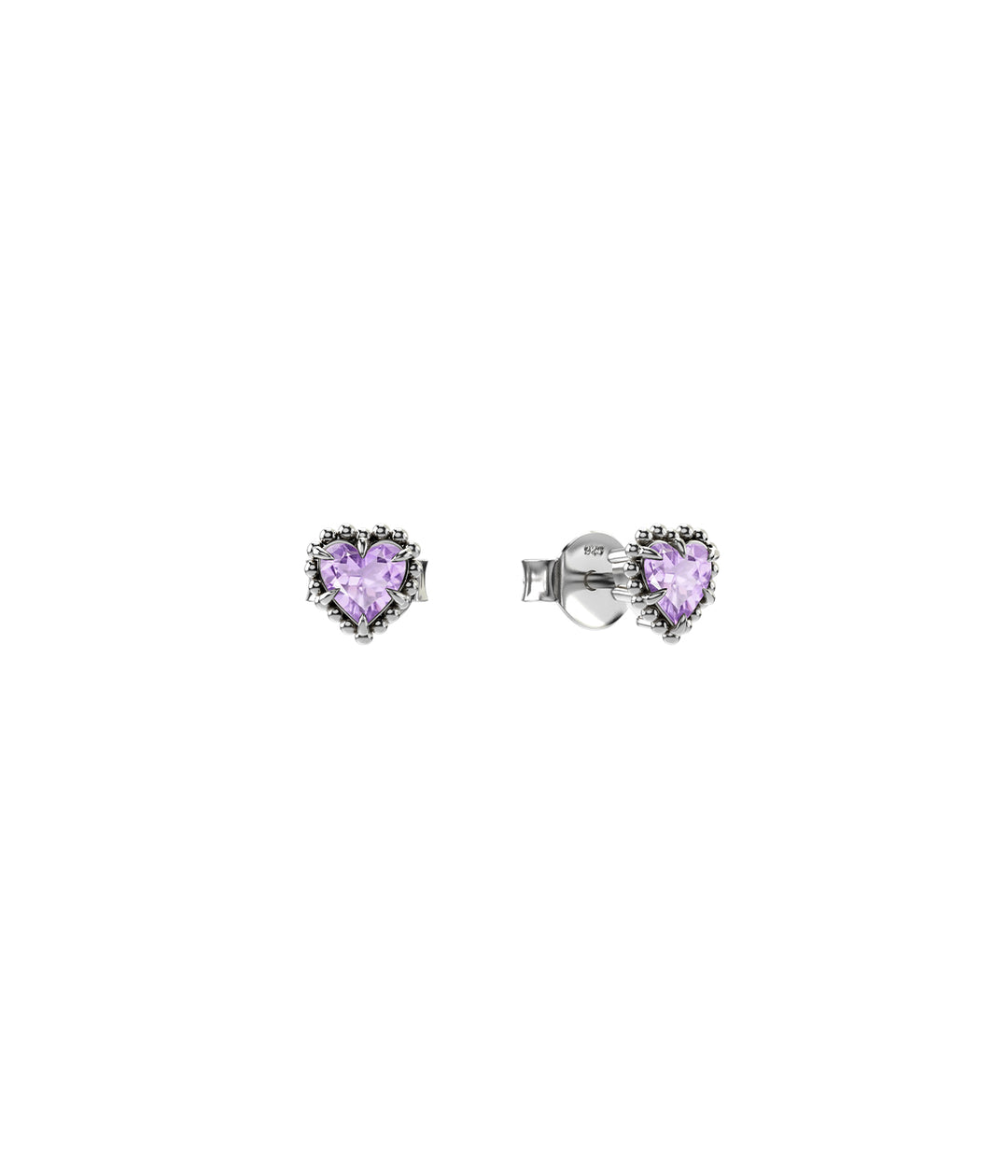 Stolen Sterling Silver Dahlias Heart Earrings with Pink Amethyst