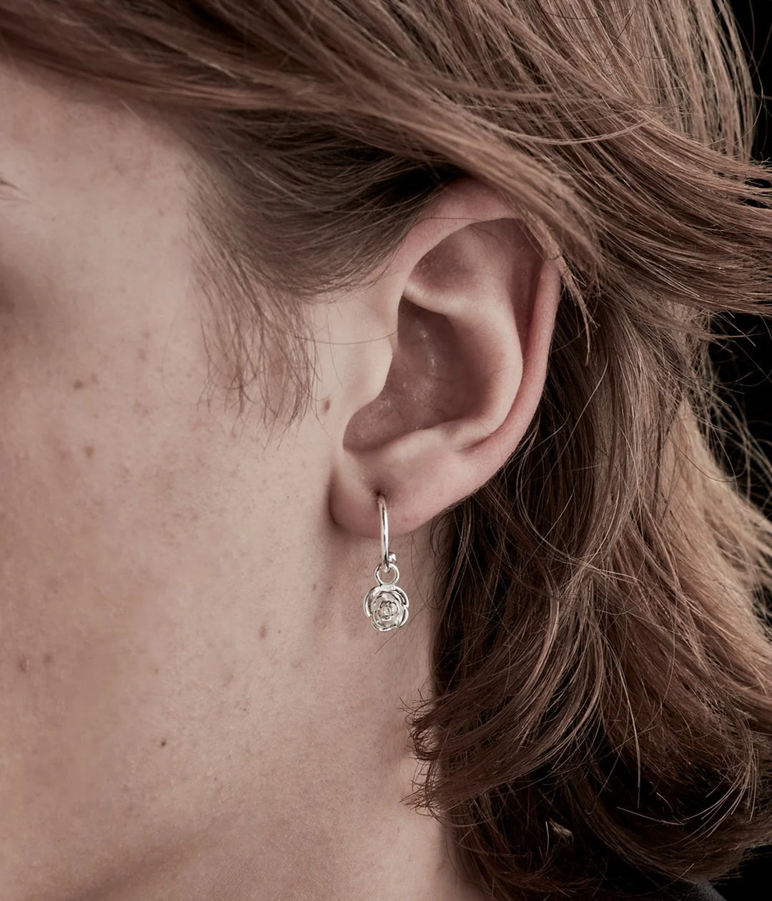Stolen Silver Rose Bud Anchor Earrings