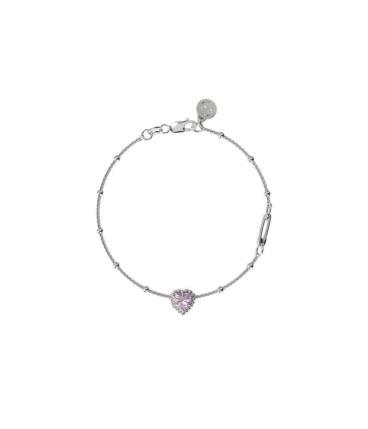 Stolen Sterling Silver Dahlias Heart Bracelet with Pink Amethyst