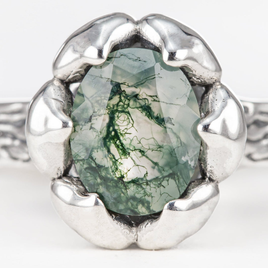 Nick Von K Sterling Silver Mushroom Garden Moss Agate Ring