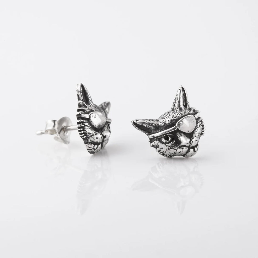 Nick Von K Sterling Silver Pirate Cat Studs