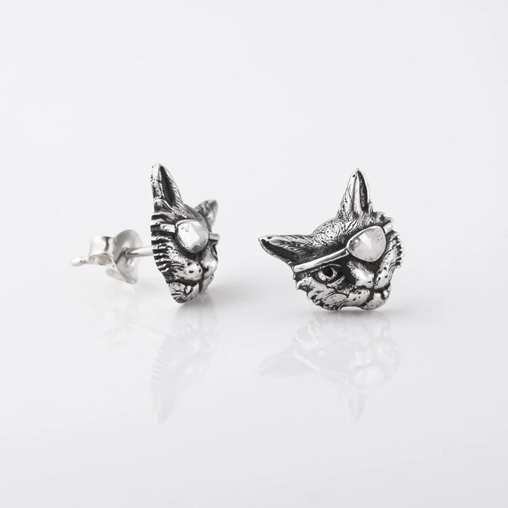 Nick Von K Sterling Silver Pirate Cat Studs