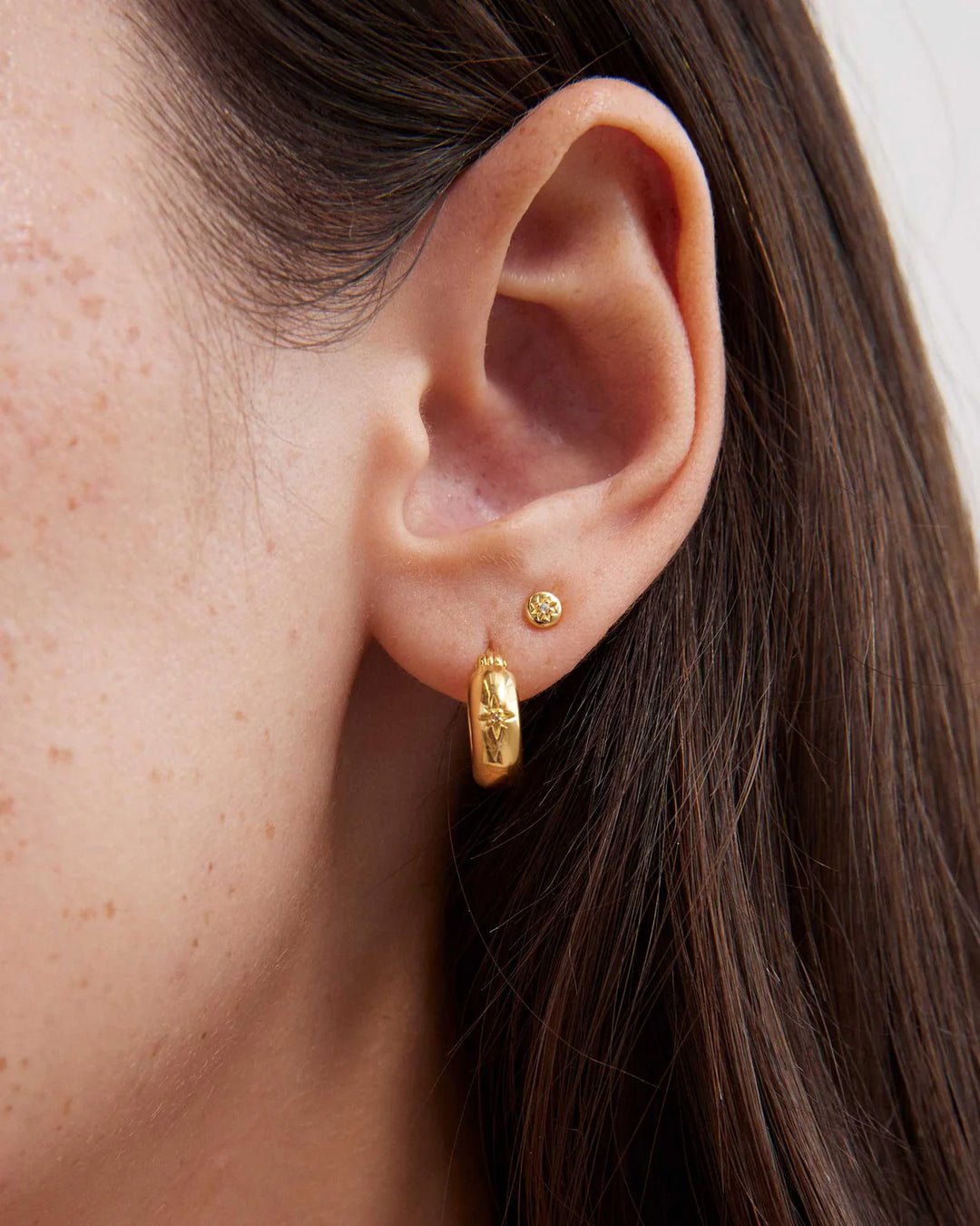 Kirstin Ash Guiding Star Etched Hoops 18ct Gold Plated