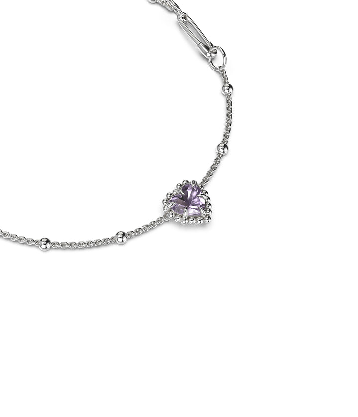 Stolen Sterling Silver Dahlias Heart Bracelet with Pink Amethyst