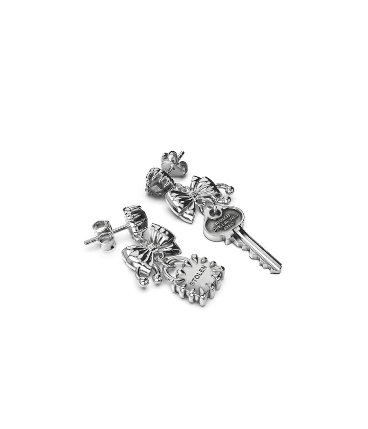Stolen Silver Love Locked Bow Earrings