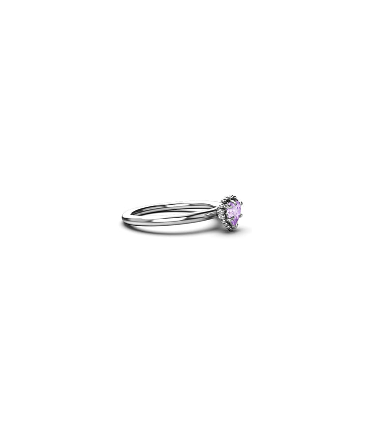 Stolen Sterling Silver Dahlias Heart Ring with Pink Amethyst