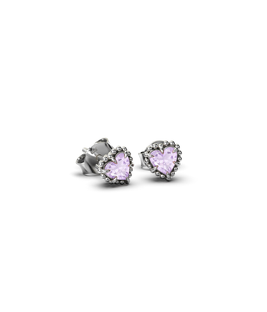 Stolen Sterling Silver Dahlias Heart Earrings with Pink Amethyst