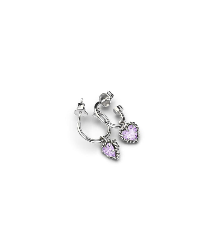 Stolen Sterling Silver Dahlias Heart Anchor Earrings with Pink Amethyst