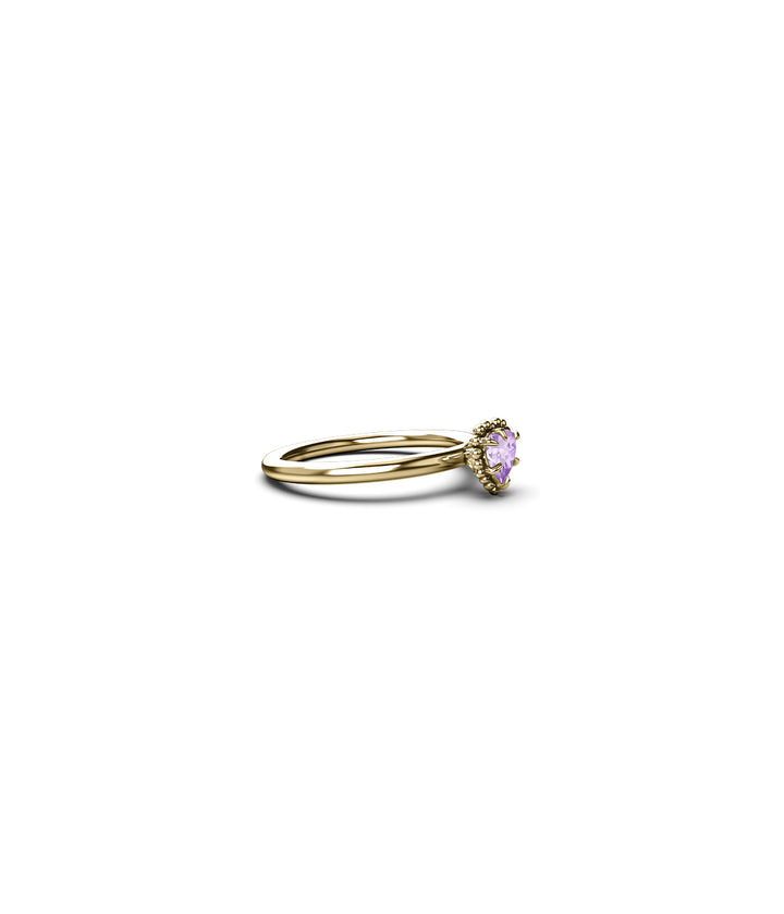 Stolen Gold Plated Dahlias Heart Ring with Pink Amethyst