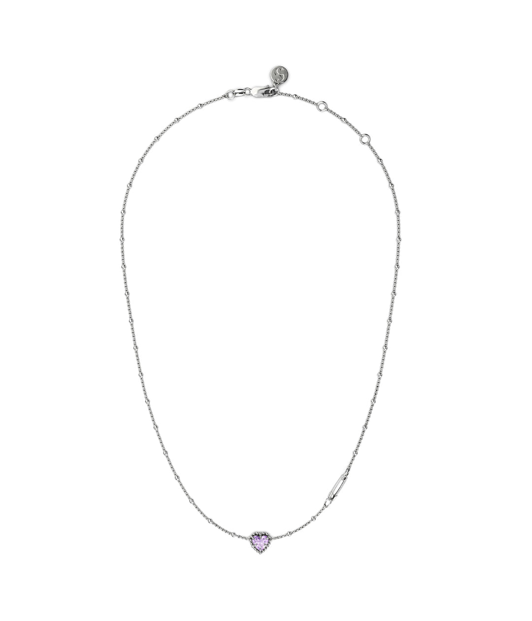 Stolen Sterling Silver Dahlias Heart Necklace with Pink Amethyst