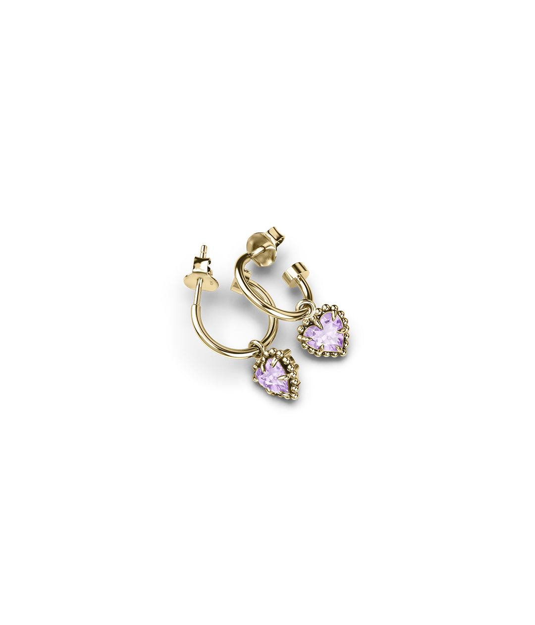 Stolen Gold Plated Dahlias Heart Anchor Earrings with Pink Amethyst