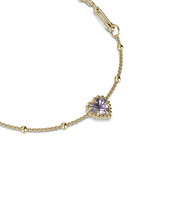 Stolen Gold Plated Dahlias Heart Bracelet with Pink Amethyst