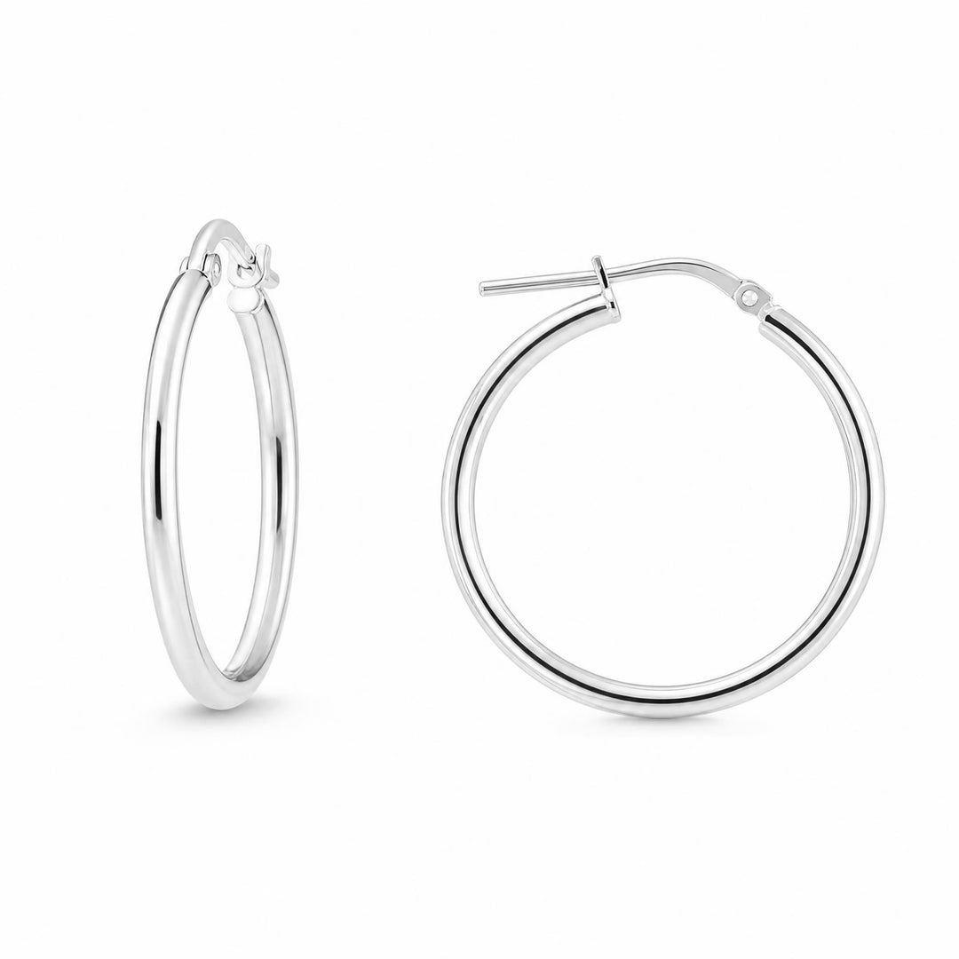LT Sterling Silver Round Tube 25mm Hoop Earrings