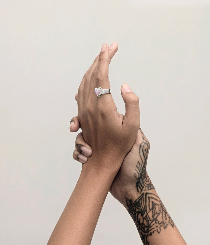 Stolen Silver Baby Claw Ring - Pink Bello Opal