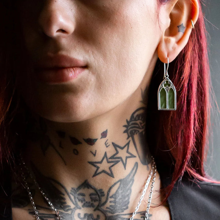 Nick Von K Sterling Silver with Pounamu Gothic Earrings