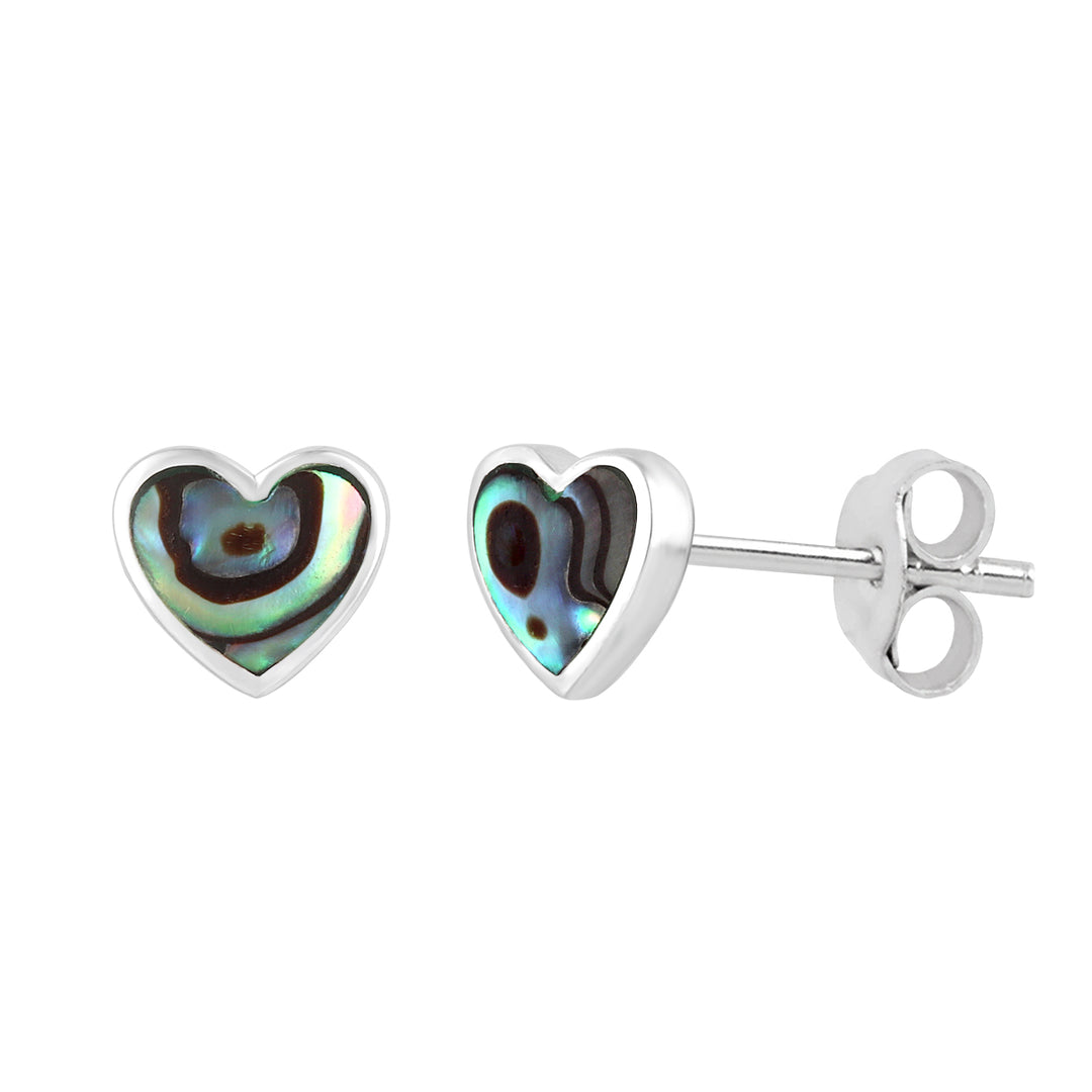 LT Sterling Silver Paua Heart Stud Earrings