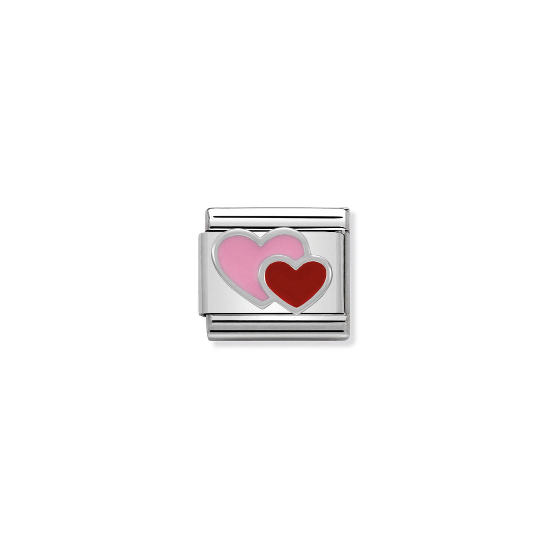 Nomination Classic Link 330202/16 Pink & Red Double Heart in Enamel & Sterling