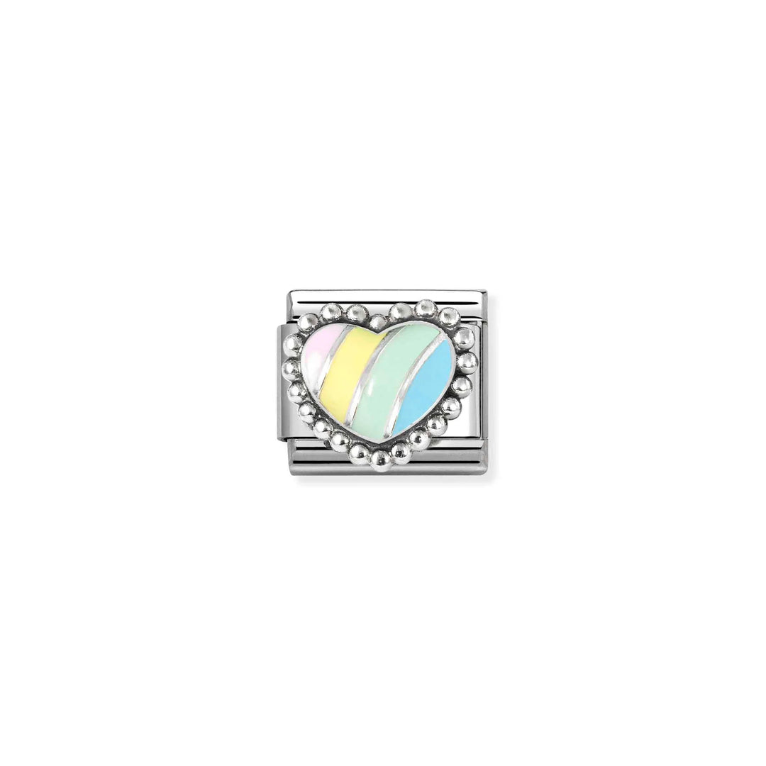 Nomination Classic Link 330204/37 Pastel Stripe Heart in Sterling Silver & Ename