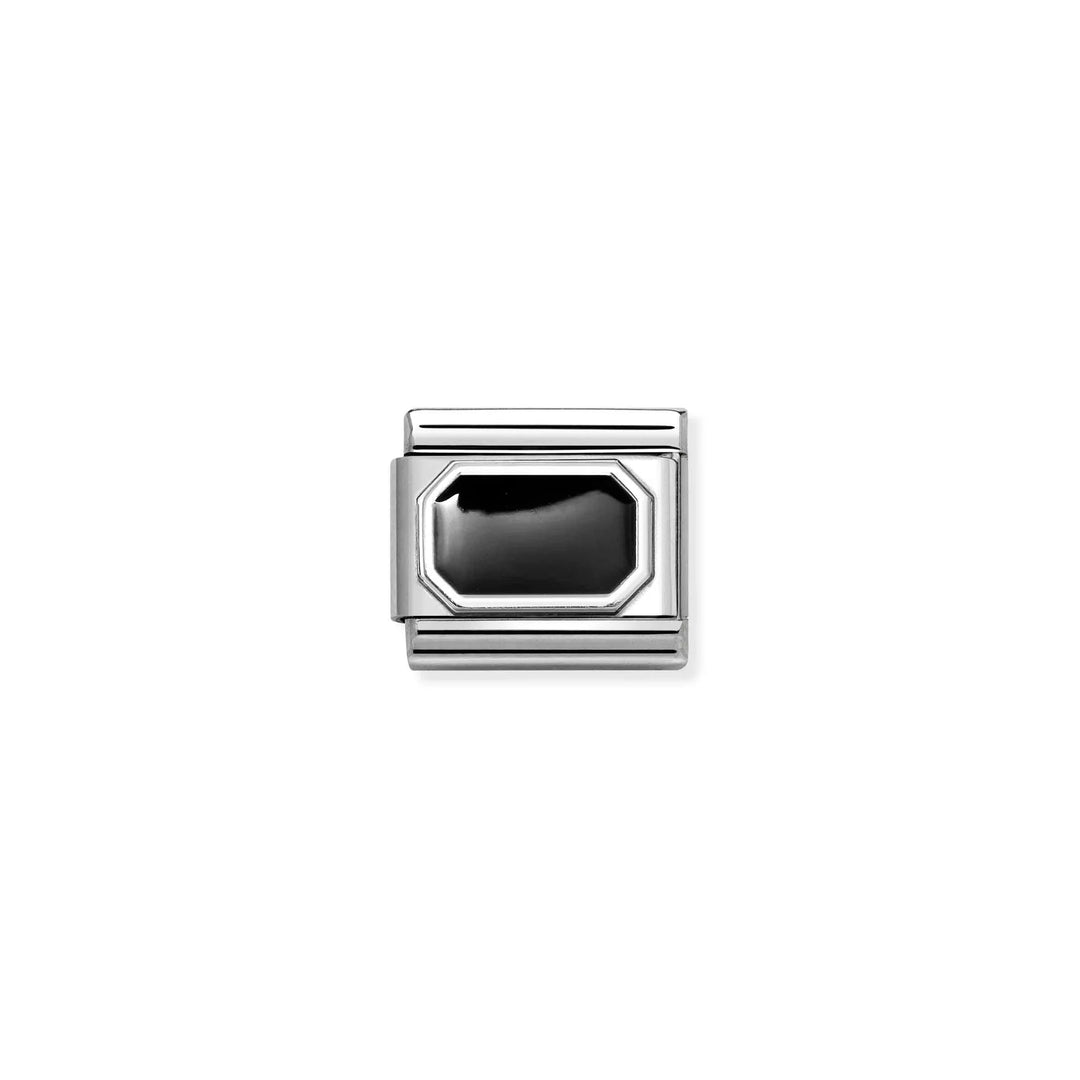 Nomination Classic Link 330206/34 Rectangle in Sterling Silver & Black Enamel