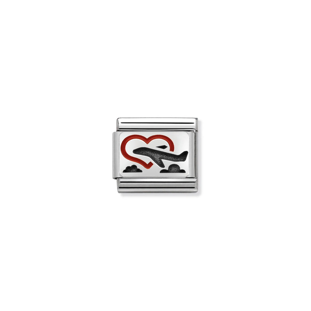 Nomination Classic Link 330208/02 Heart with Plane in Enamel & Sterling Silver