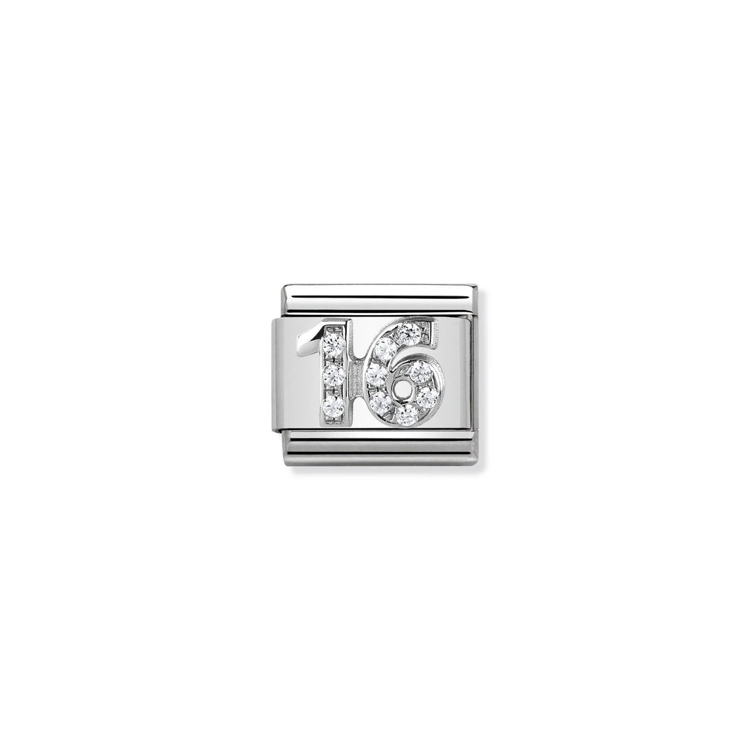 Nomination Classic Link 330304/17 Number 16 with CZ in Sterling Silver