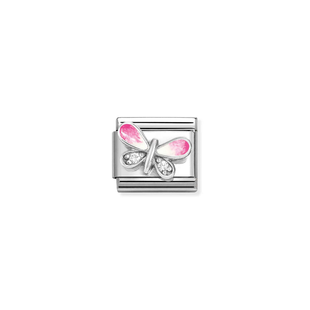 Nomination Classic Link 330321/09 Butterfly with Pink Enamel in Sterling Silver