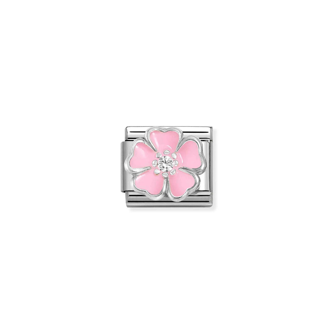 Nomination Classic Link 330321/14 Pink Flower Enamel in Sterling Silver & CZ
