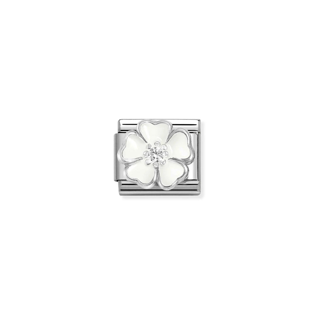 Nomination Classic Link 330321/15 White Flower Enamel in Sterling Silver & CZ