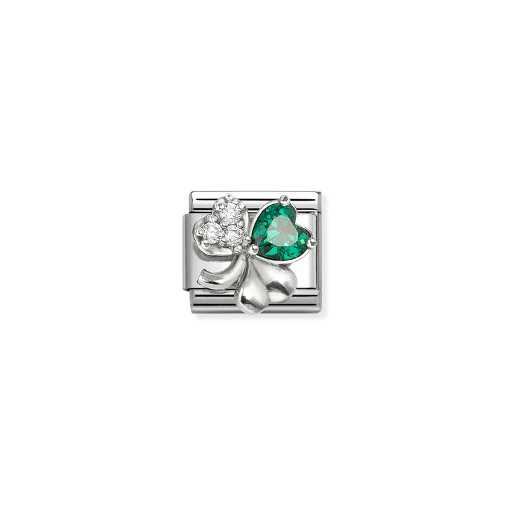 Nomination Classic Link 330322/10 Sterling Silver Clover with White & Green CZ
