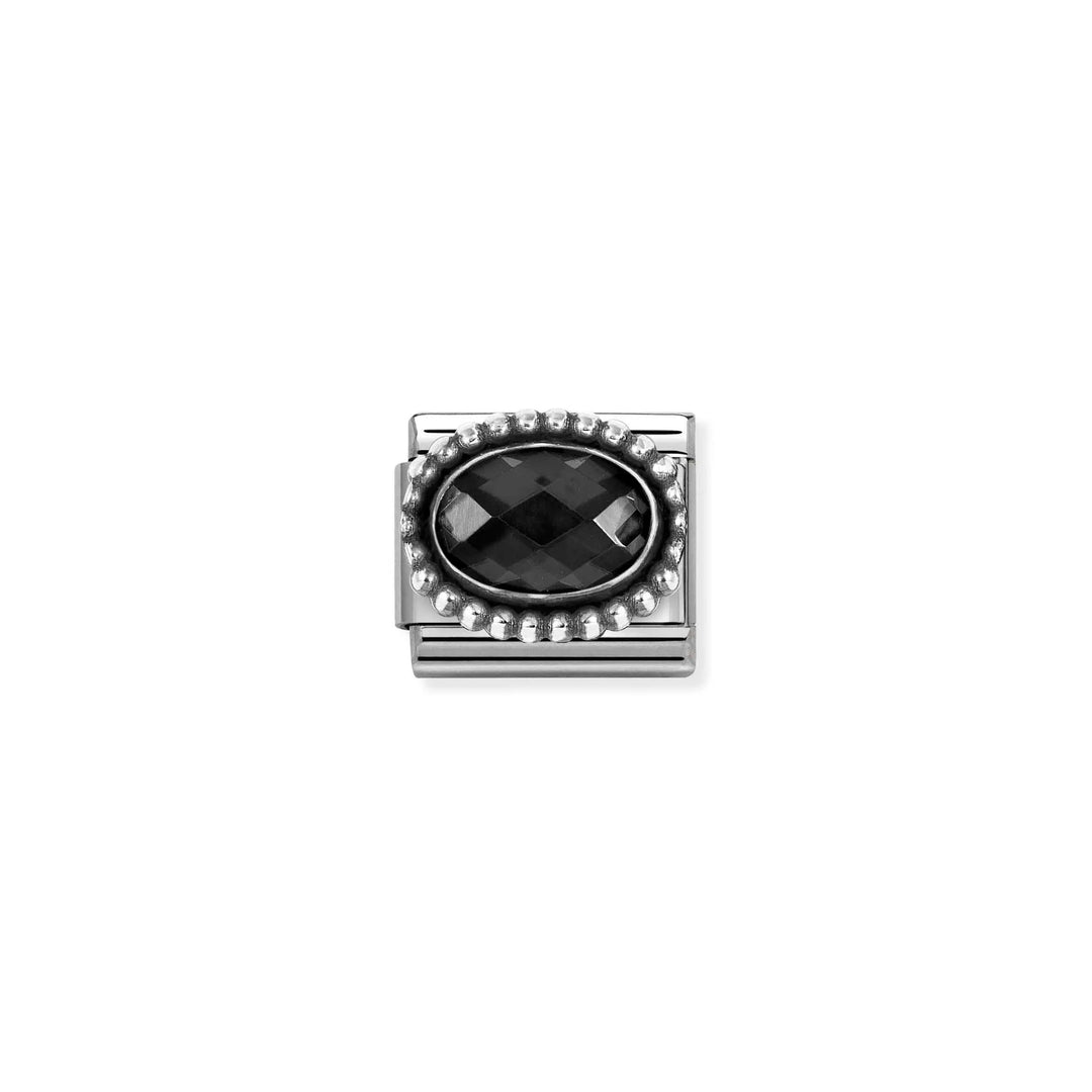 Nomination Classic Link 330607/011 Oval Faceted Black CZ in Sterling Silver