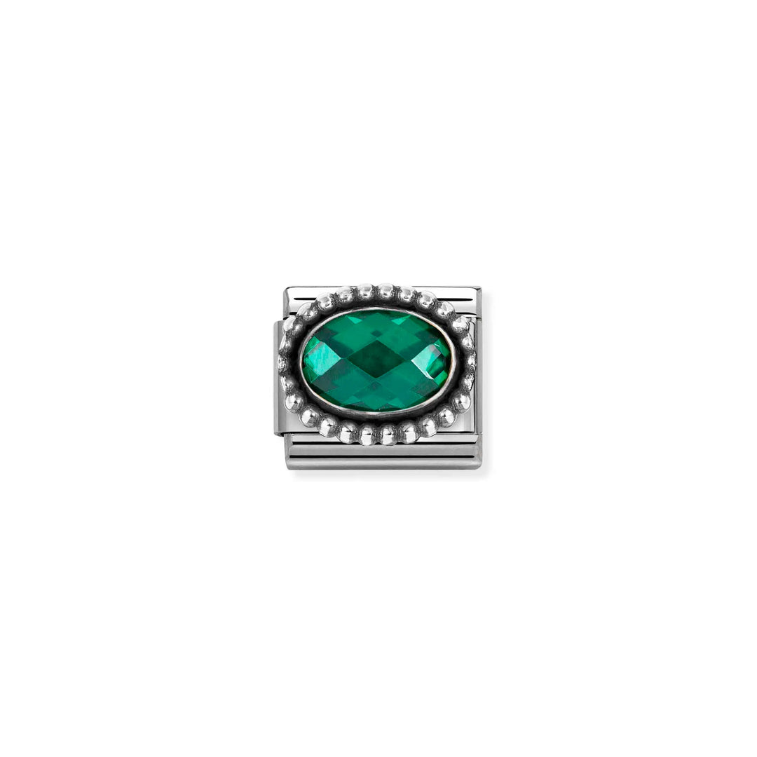 Nomination Classic Link 330607/027 Oval Faceted Emerald Green CZ in Sterling Sil