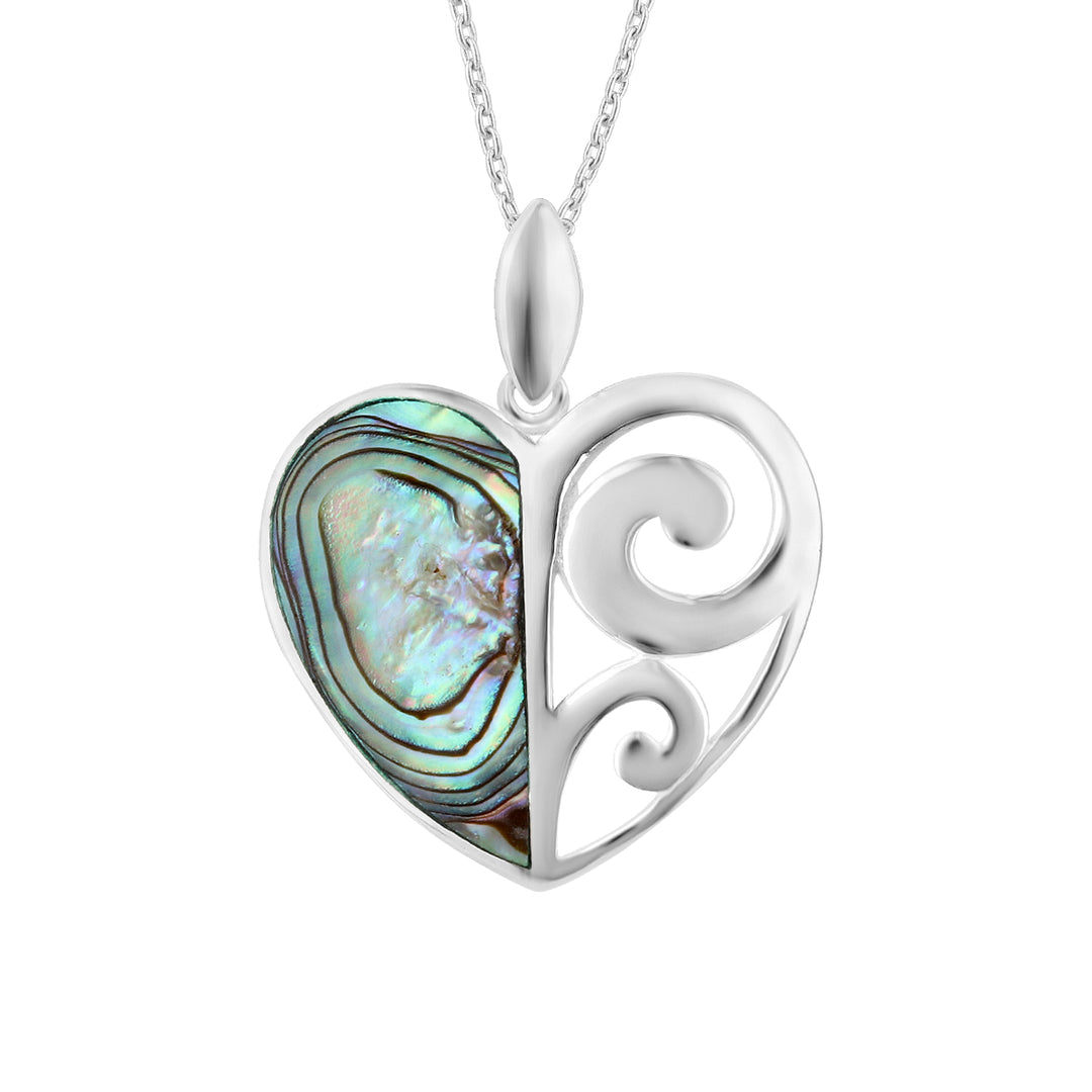 LT Sterling Silver Paua Heart & Koru Necklace