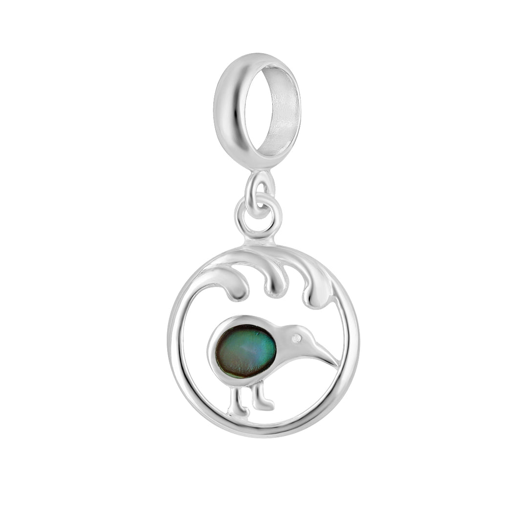 LT Sterling Silver Paua Kiwi Round Pendant