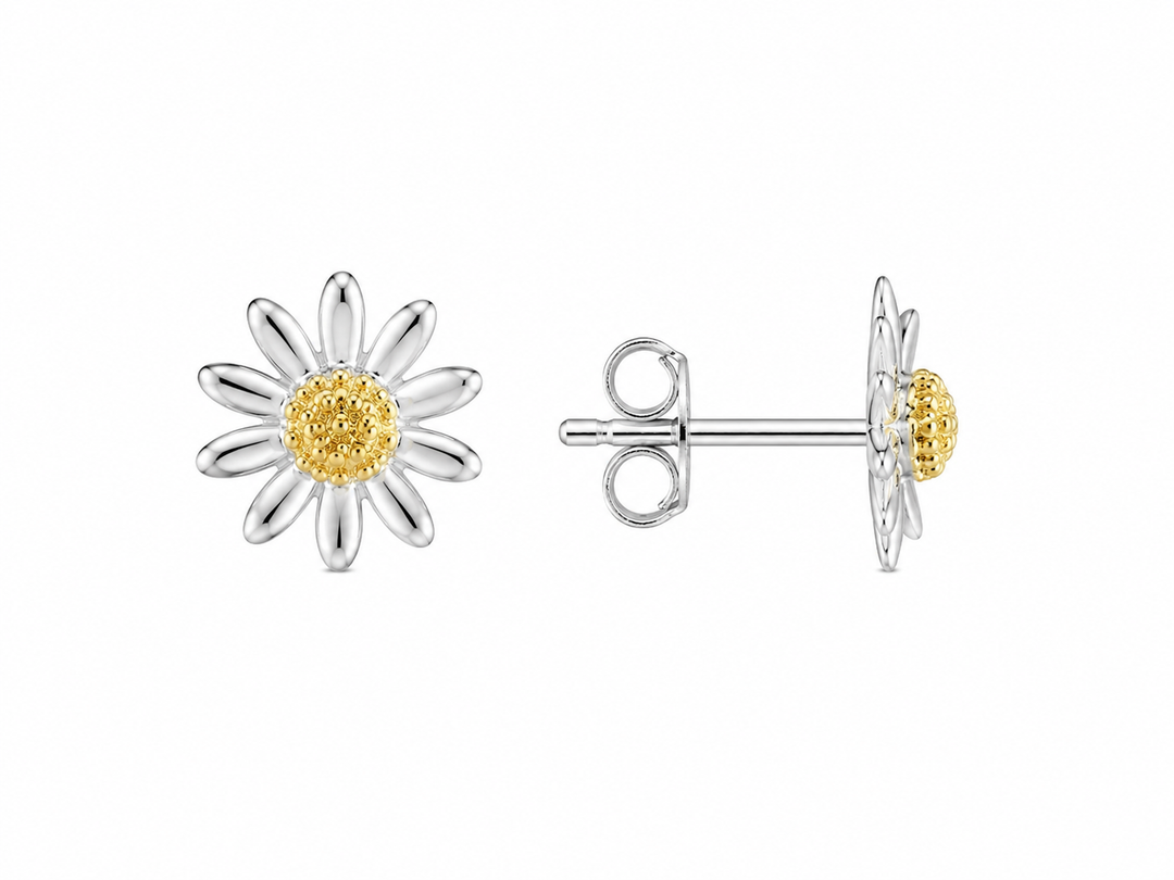 LT Sterling Silver Sunny Daisy Two-Tone Stud Earrings