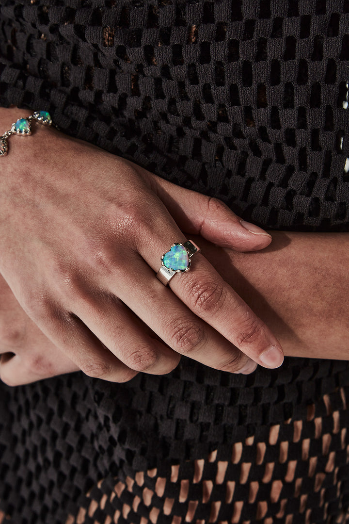 Stolen Silver Love Claw Ring - Opal