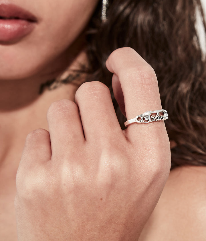 Stolen Silver Scripted Pin Ring