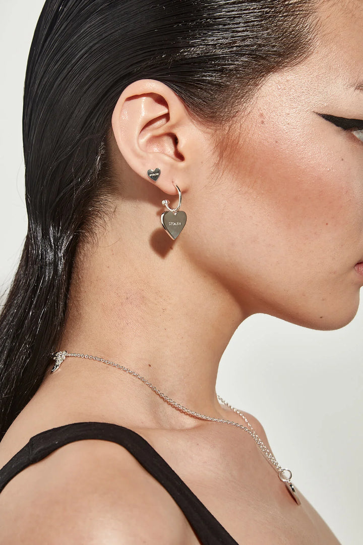 Stolen Silver Heart Studs
