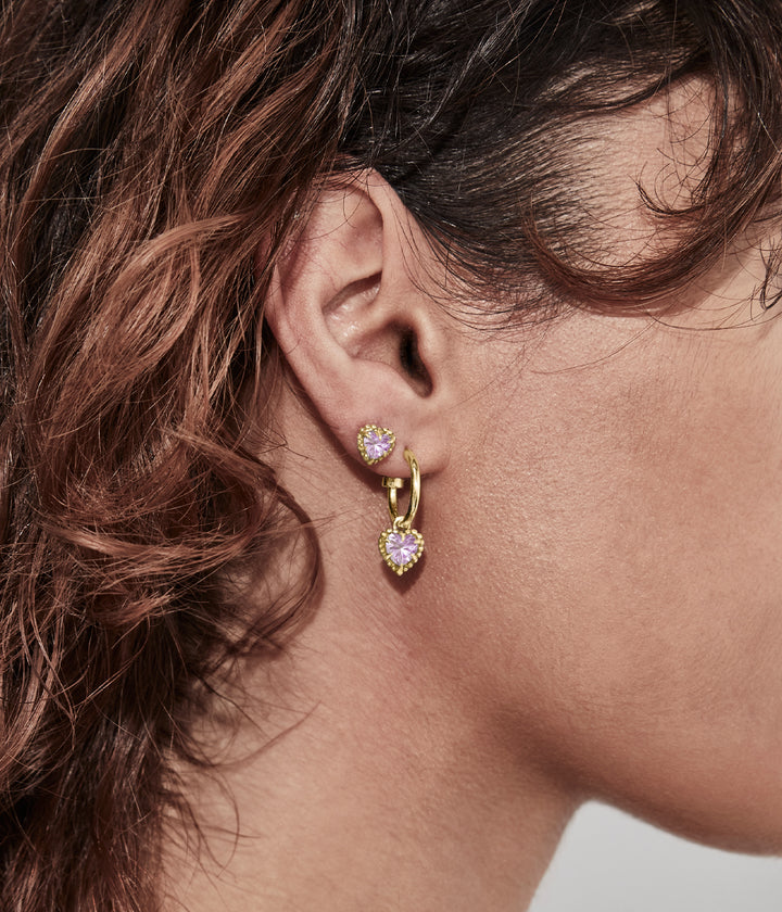 Stolen Gold Plated Dahlias Heart Anchor Earrings with Pink Amethyst